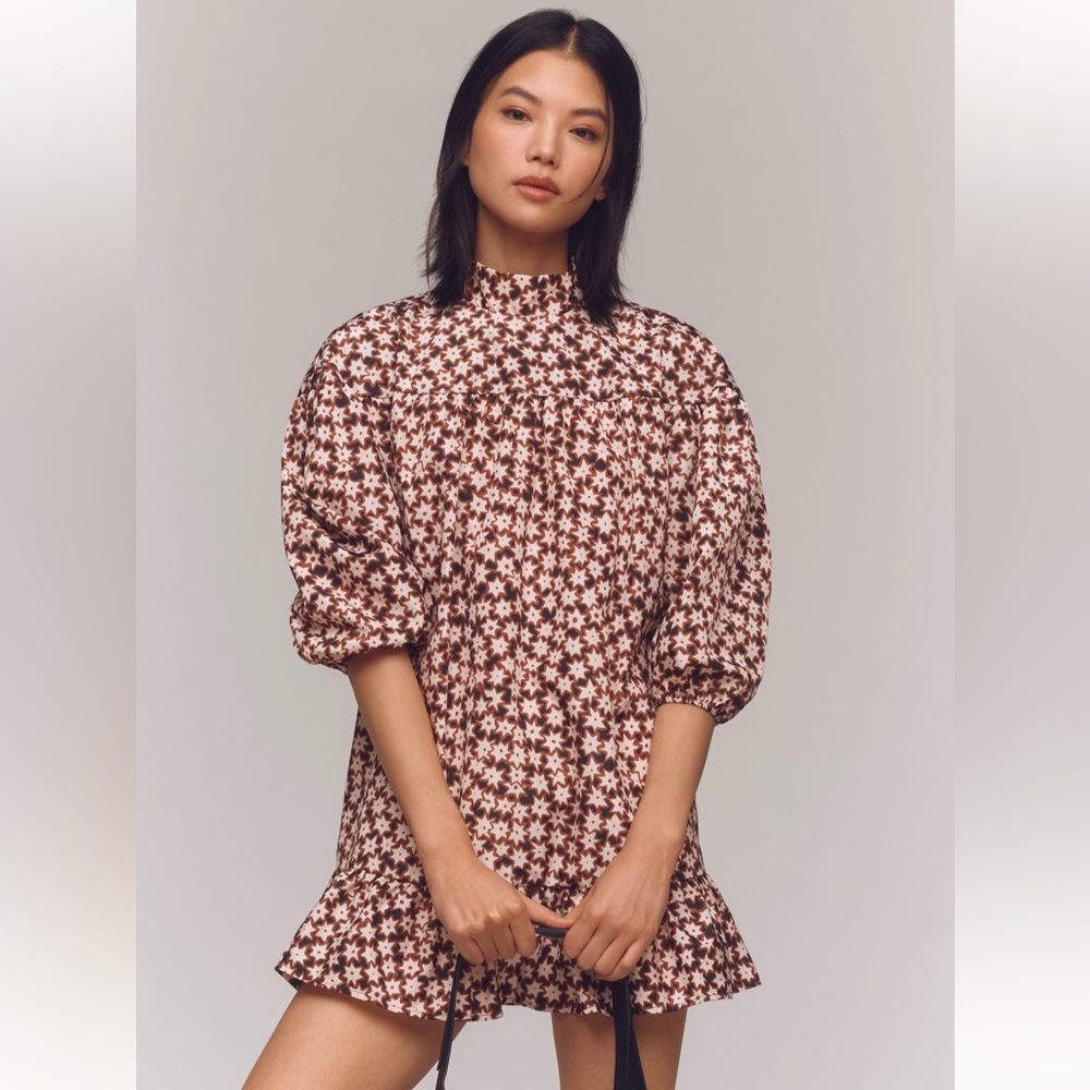 Anthropologie - By Anthropologie Long-Sleeve Mock Neck Swing Mini Dress